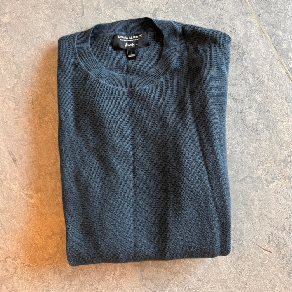 Mens Banana Republic Merino Blue Charcoal Sweater Large EUC